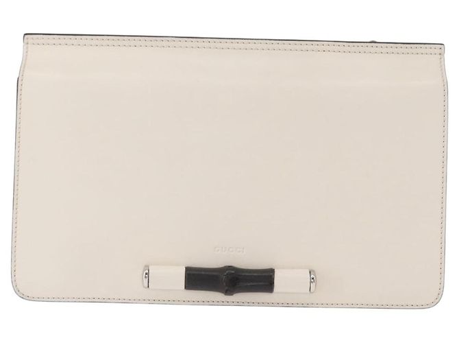 Borsa a Spalla in Pelle Gucci Bamboo Bianca Argento 370817 Auth 156171 Bianco - vista 2