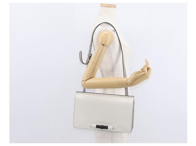 Borsa a Spalla in Pelle Gucci Bamboo Bianca Argento 370817 Auth 156171 Bianco - vista 23