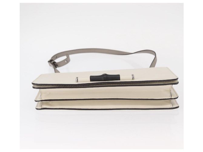Borsa a Spalla in Pelle Gucci Bamboo Bianca Argento 370817 Auth 156171 Bianco - vista 9