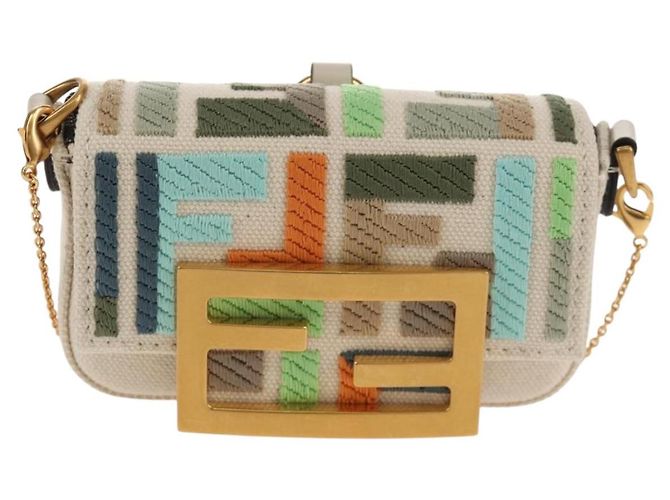 Fendi Pochette Nano Baguette in Tela Zucca Multicolore Auth 153326M - vista 13