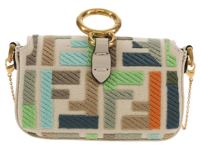 Fendi Pochette Nano Baguette in Tela Zucca Multicolore Auth 153326M - vista 2