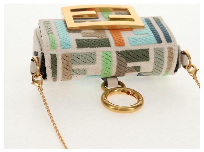 Fendi Pochette Nano Baguette in Tela Zucca Multicolore Auth 153326M - vista 6