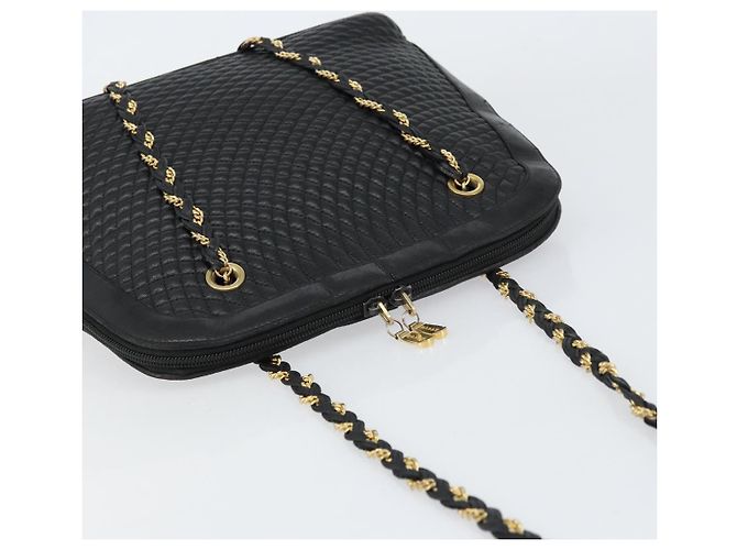 BALLY Borsa a Spalla in Pelle Trapuntata con Catena Nera Oro Auth bs31440 Nero D'oro - vista 6