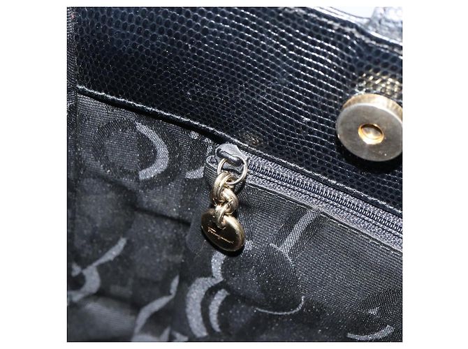 Borsa Tote Vala in pelle nera e oro Auth BA8688 di Salvatore Ferragamo Nero D'oro - vista 19