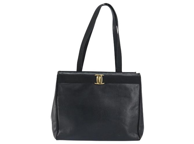 Borsa Tote Vala in pelle nera e oro Auth BA8688 di Salvatore Ferragamo Nero D'oro - vista 2