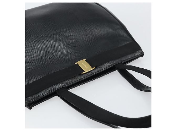 Borsa Tote Vala in pelle nera e oro Auth BA8688 di Salvatore Ferragamo Nero D'oro - vista 6