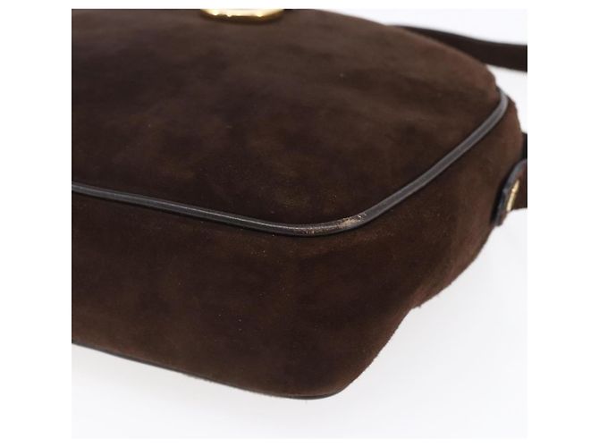Borsa a spalla Gancini in suede marrone e oro Auth 155065 di Salvatore Ferragamo D'oro - vista 10