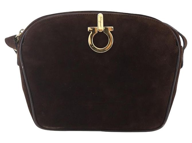Borsa a spalla Gancini in suede marrone e oro Auth 155065 di Salvatore Ferragamo D'oro - vista 2