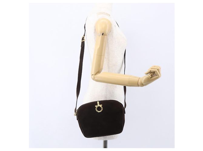 Borsa a spalla Gancini in suede marrone e oro Auth 155065 di Salvatore Ferragamo D'oro - vista 22