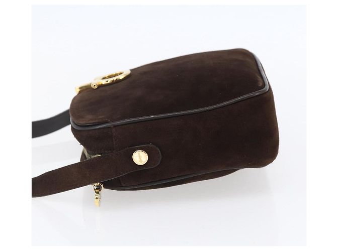 Borsa a spalla Gancini in suede marrone e oro Auth 155065 di Salvatore Ferragamo D'oro - vista 4