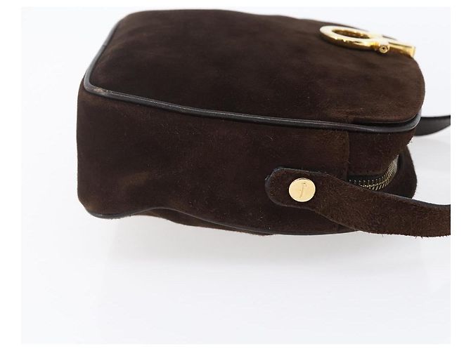 Borsa a spalla Gancini in suede marrone e oro Auth 155065 di Salvatore Ferragamo D'oro - vista 5