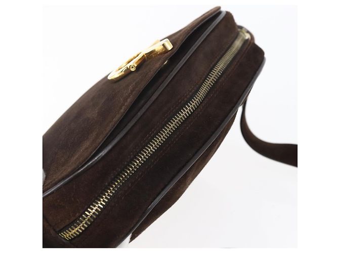 Borsa a spalla Gancini in suede marrone e oro Auth 155065 di Salvatore Ferragamo D'oro - vista 6