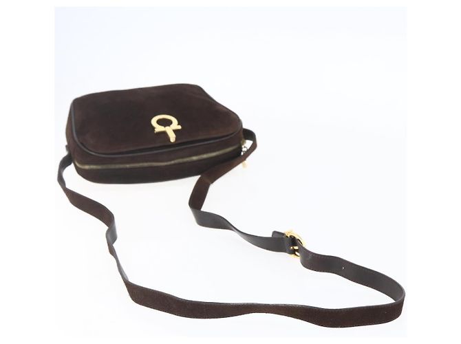 Borsa a spalla Gancini in suede marrone e oro Auth 155065 di Salvatore Ferragamo D'oro - vista 7