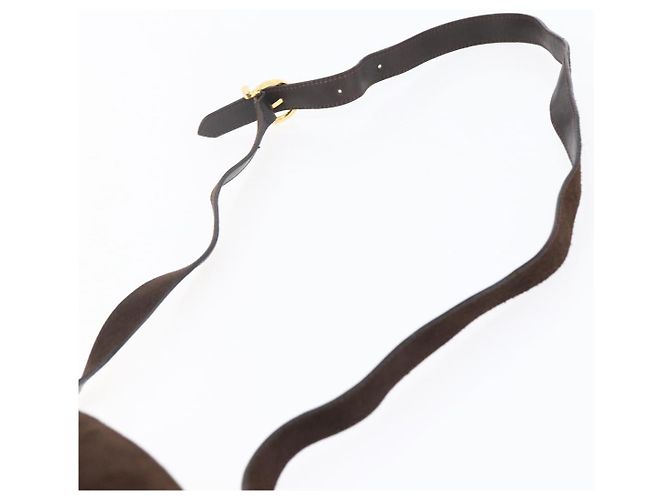 Borsa a spalla Gancini in suede marrone e oro Auth 155065 di Salvatore Ferragamo D'oro - vista 8
