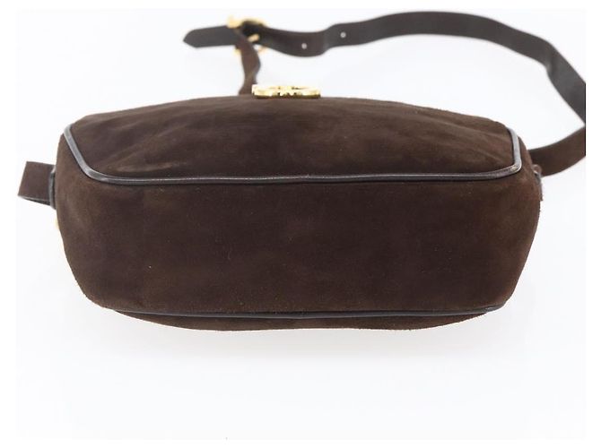 Borsa a spalla Gancini in suede marrone e oro Auth 155065 di Salvatore Ferragamo D'oro - vista 9