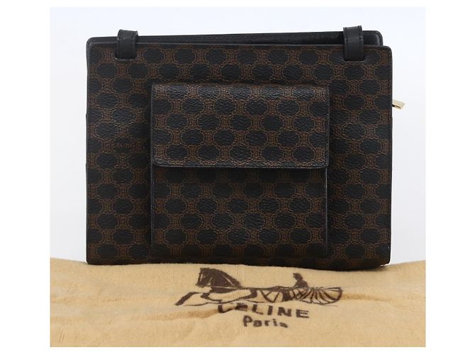 Céline Borsa a spalla in tela Macadam CELINE in pelle PVC nera e oro Auth 154614 Nero D'oro - vista 25