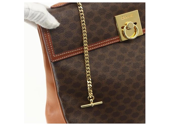 Céline Borsa a mano in tela Macadam CELINE in pelle PVC marrone e oro Auth ka556 D'oro - vista 14