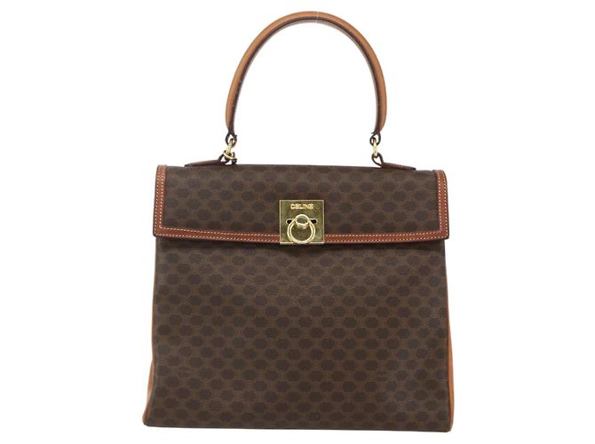 Céline Borsa a mano in tela Macadam CELINE in pelle PVC marrone e oro Auth ka556 D'oro - vista 2