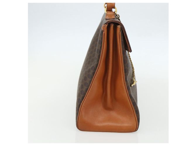 Céline Borsa a mano in tela Macadam CELINE in pelle PVC marrone e oro Auth ka556 D'oro - vista 4