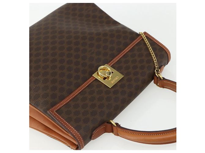 Céline Borsa a mano in tela Macadam CELINE in pelle PVC marrone e oro Auth ka556 D'oro - vista 6