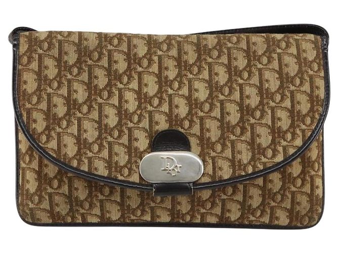 Borsa a Spalla in Tela Trotter Christian Dior Beige Oro Auth 155229 D'oro - vista 2