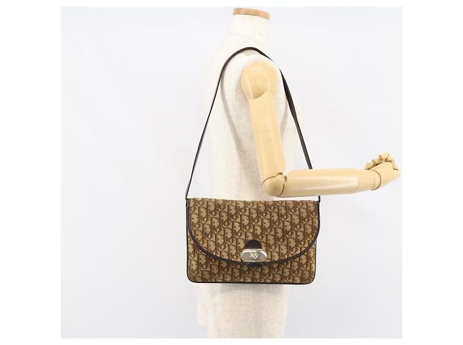 Borsa a Spalla in Tela Trotter Christian Dior Beige Oro Auth 155229 D'oro - vista 24