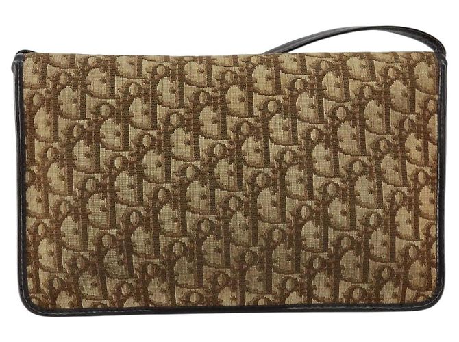 Borsa a Spalla in Tela Trotter Christian Dior Beige Oro Auth 155229 D'oro - vista 3
