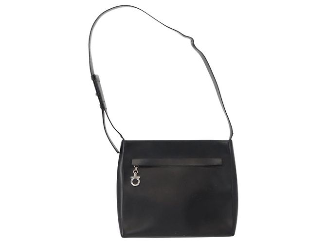 Borsa a Spalla Gancini in Pelle Nera e Argento di Salvatore Ferragamo Auth BA8223 Nero - vista 2