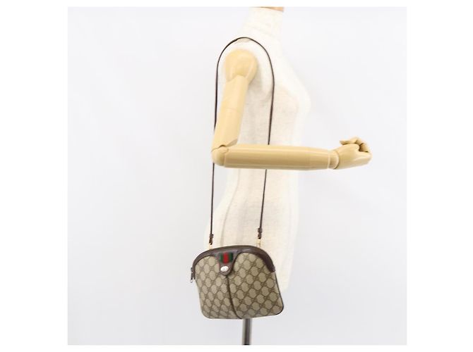 Borsa a Spalla Gucci GG Supreme Web Sherry Line PVC Beige 904 02 047 Auth 155227 D'oro - vista 22
