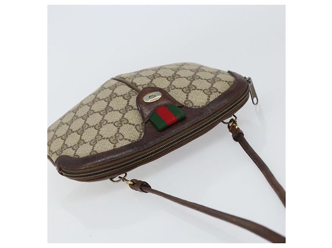 Borsa a Spalla Gucci GG Supreme Web Sherry Line PVC Beige 904 02 047 Auth 155227 D'oro - vista 6
