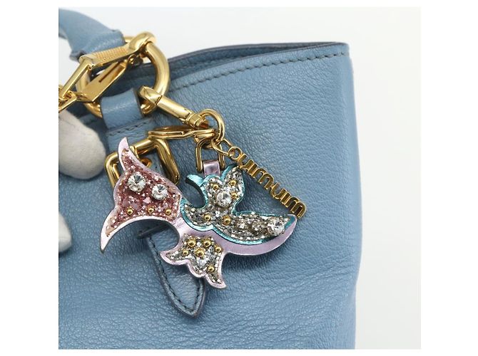 Borsa a mano Miu Miu in pelle 2 in 1 blu oro Auth BA8214 D'oro - vista 16