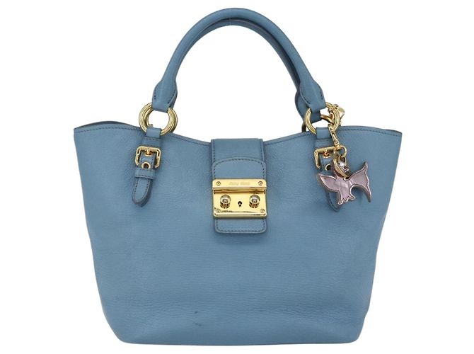 Borsa a mano Miu Miu in pelle 2 in 1 blu oro Auth BA8214 D'oro - vista 2