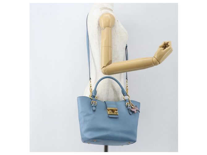 Borsa a mano Miu Miu in pelle 2 in 1 blu oro Auth BA8214 D'oro - vista 25