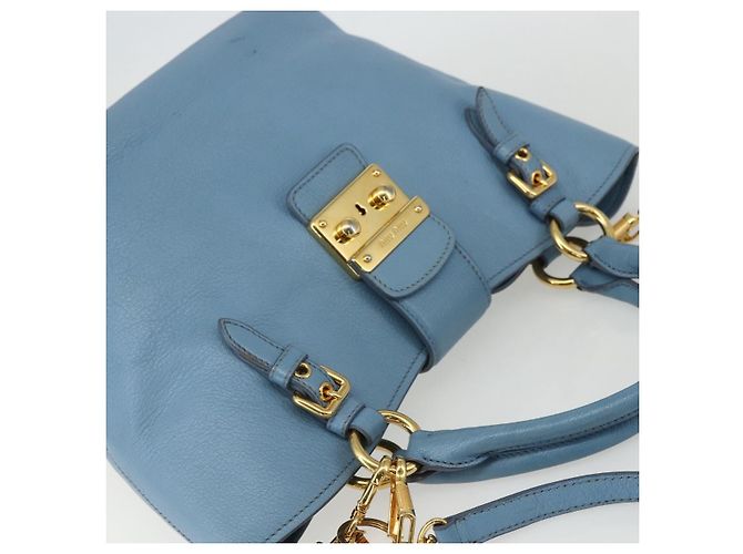 Borsa a mano Miu Miu in pelle 2 in 1 blu oro Auth BA8214 D'oro - vista 6