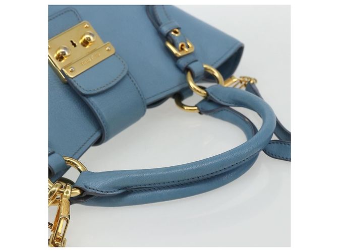 Borsa a mano Miu Miu in pelle 2 in 1 blu oro Auth BA8214 D'oro - vista 7
