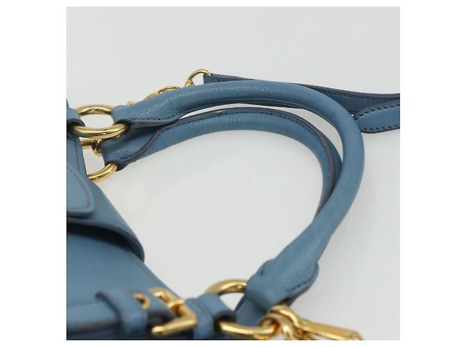 Borsa a mano Miu Miu in pelle 2 in 1 blu oro Auth BA8214 D'oro - vista 8