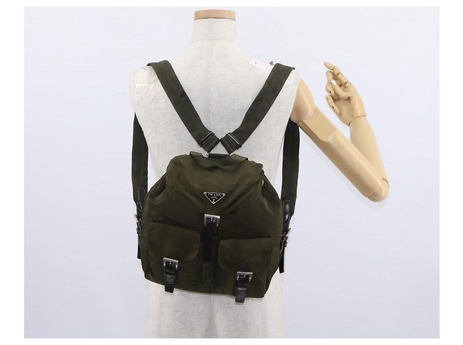PRADA Backpack Nylon Khaki Silver Auth 154531 Silvery - view 30