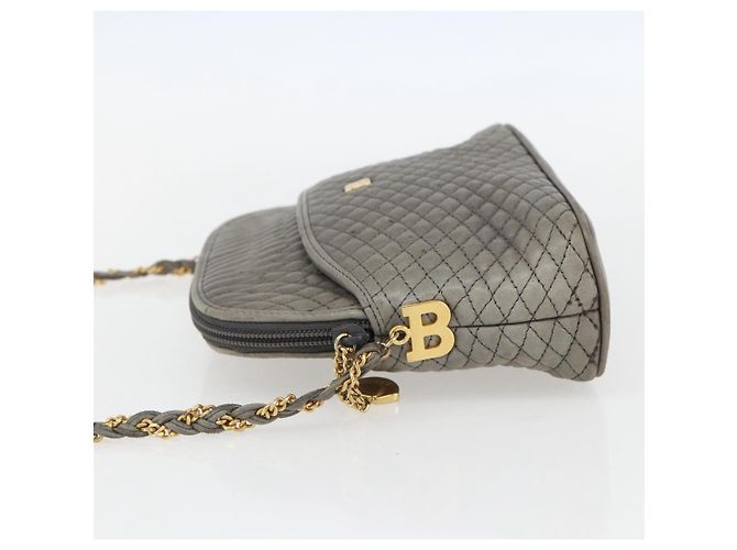 BALLY Schultertasche aus Leder Grau Gold Auth 151768 Braun Golden - Ansicht 4