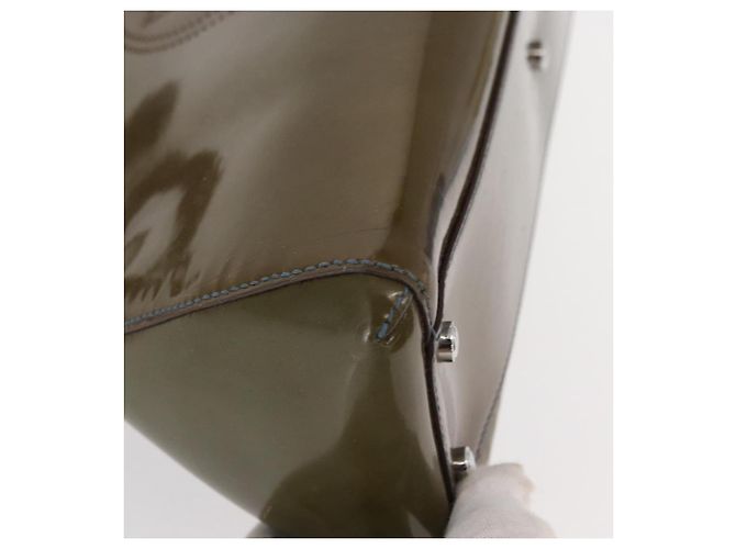 CARTIER Borsa a Mano Pelle Verniciata Khaki Argento Auth 151787 - vista 10