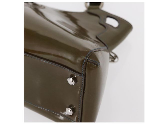 CARTIER Borsa a Mano Pelle Verniciata Khaki Argento Auth 151787 - vista 11