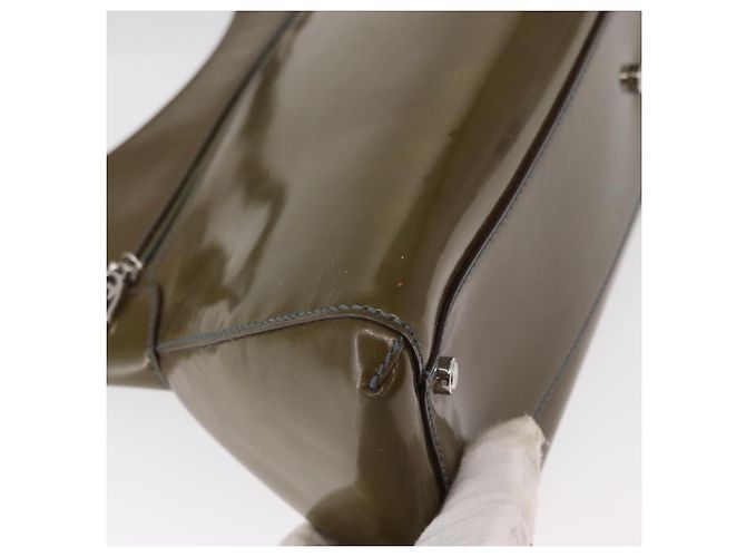 CARTIER Borsa a Mano Pelle Verniciata Khaki Argento Auth 151787 - vista 12