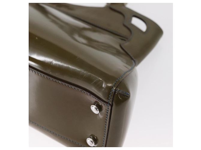 CARTIER Borsa a Mano Pelle Verniciata Khaki Argento Auth 151787 - vista 13