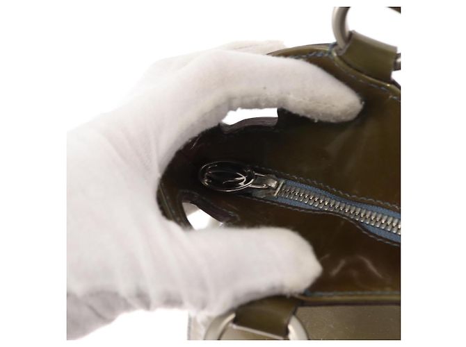 CARTIER Borsa a Mano Pelle Verniciata Khaki Argento Auth 151787 - vista 15