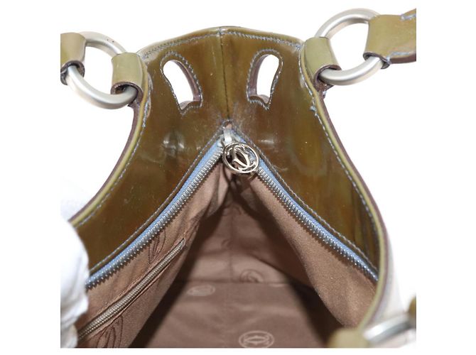CARTIER Borsa a Mano Pelle Verniciata Khaki Argento Auth 151787 - vista 18