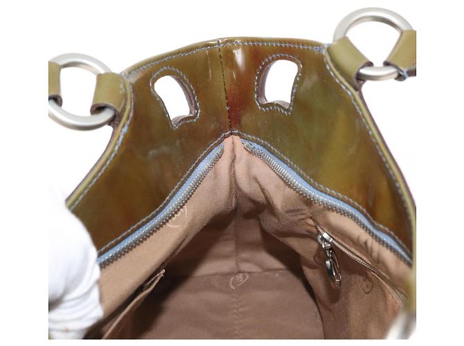 CARTIER Borsa a Mano Pelle Verniciata Khaki Argento Auth 151787 - vista 19
