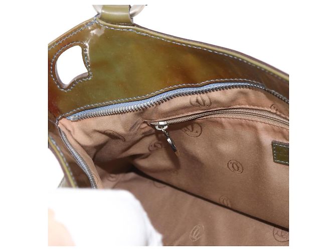 CARTIER Borsa a Mano Pelle Verniciata Khaki Argento Auth 151787 - vista 20