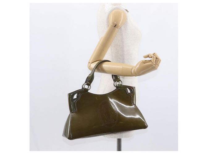 CARTIER Borsa a Mano Pelle Verniciata Khaki Argento Auth 151787 - vista 23