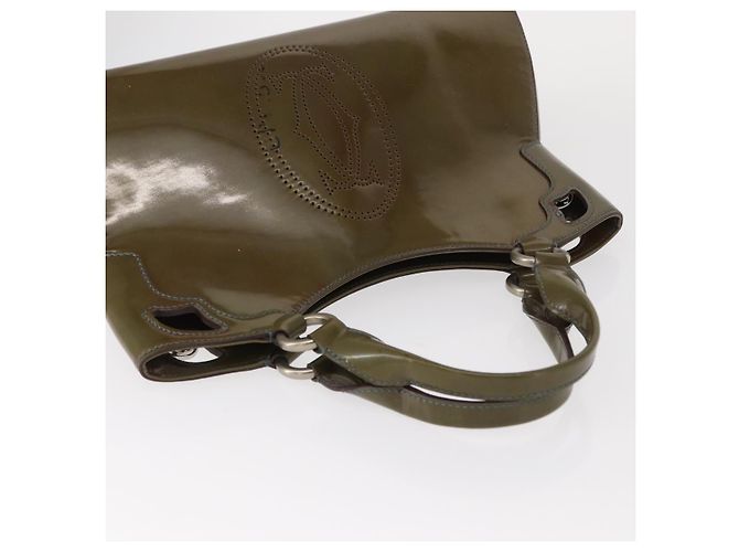 CARTIER Borsa a Mano Pelle Verniciata Khaki Argento Auth 151787 - vista 6