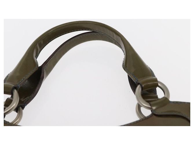 CARTIER Borsa a Mano Pelle Verniciata Khaki Argento Auth 151787 - vista 8