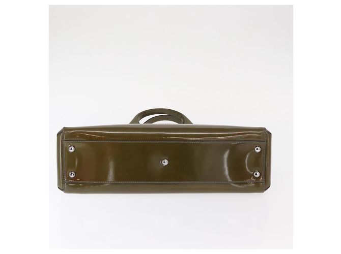 CARTIER Borsa a Mano Pelle Verniciata Khaki Argento Auth 151787 - vista 9